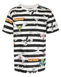 weißes und schwarzes horizontal gestreiftes T-Shirt mit einem Rundhalsausschnitt von RIPNDIP