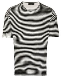 weißes und schwarzes horizontal gestreiftes T-Shirt mit einem Rundhalsausschnitt von Roberto Collina