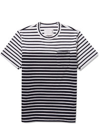 weißes und schwarzes horizontal gestreiftes T-Shirt mit einem Rundhalsausschnitt von Sacai
