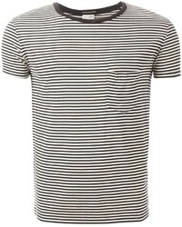 weißes und schwarzes horizontal gestreiftes T-Shirt mit einem Rundhalsausschnitt von Saint Laurent