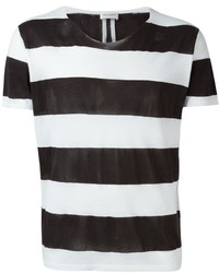 weißes und schwarzes horizontal gestreiftes T-Shirt mit einem Rundhalsausschnitt von Saint Laurent
