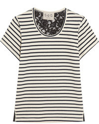 weißes und schwarzes horizontal gestreiftes T-Shirt mit einem Rundhalsausschnitt von Sea