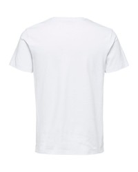 weißes und schwarzes horizontal gestreiftes T-Shirt mit einem Rundhalsausschnitt von Selected Homme