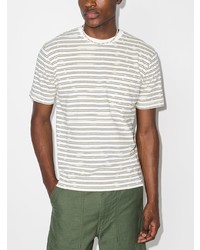 weißes und schwarzes horizontal gestreiftes T-Shirt mit einem Rundhalsausschnitt von Beams Plus