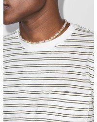 weißes und schwarzes horizontal gestreiftes T-Shirt mit einem Rundhalsausschnitt von Beams Plus