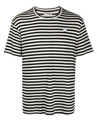 weißes und schwarzes horizontal gestreiftes T-Shirt mit einem Rundhalsausschnitt von Societe Anonyme
