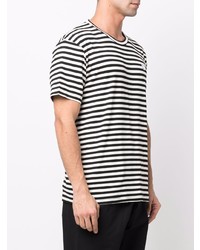 weißes und schwarzes horizontal gestreiftes T-Shirt mit einem Rundhalsausschnitt von Societe Anonyme