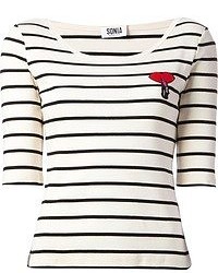 weißes und schwarzes horizontal gestreiftes T-Shirt mit einem Rundhalsausschnitt von Sonia Rykiel