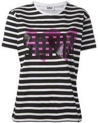 weißes und schwarzes horizontal gestreiftes T-Shirt mit einem Rundhalsausschnitt von Sonia Rykiel