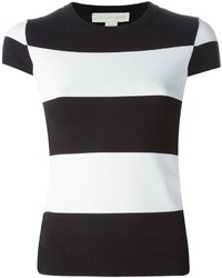weißes und schwarzes horizontal gestreiftes T-Shirt mit einem Rundhalsausschnitt von Stella McCartney