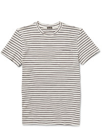 weißes und schwarzes horizontal gestreiftes T-Shirt mit einem Rundhalsausschnitt von Steven Alan