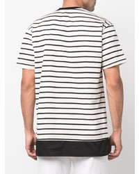 weißes und schwarzes horizontal gestreiftes T-Shirt mit einem Rundhalsausschnitt von Low Brand