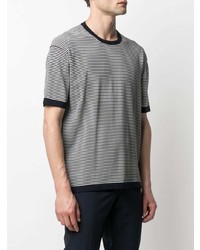 weißes und schwarzes horizontal gestreiftes T-Shirt mit einem Rundhalsausschnitt von Drumohr