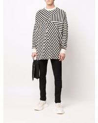 weißes und schwarzes horizontal gestreiftes T-Shirt mit einem Rundhalsausschnitt von Rick Owens DRKSHDW