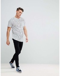 weißes und schwarzes horizontal gestreiftes T-Shirt mit einem Rundhalsausschnitt von Ringspun