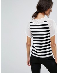 weißes und schwarzes horizontal gestreiftes T-Shirt mit einem Rundhalsausschnitt von Sisley