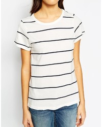 weißes und schwarzes horizontal gestreiftes T-Shirt mit einem Rundhalsausschnitt von Vero Moda