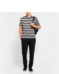 weißes und schwarzes horizontal gestreiftes T-Shirt mit einem Rundhalsausschnitt von Lanvin