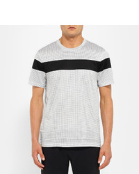 weißes und schwarzes horizontal gestreiftes T-Shirt mit einem Rundhalsausschnitt von Calvin Klein Collection