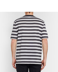 weißes und schwarzes horizontal gestreiftes T-Shirt mit einem Rundhalsausschnitt von Lanvin