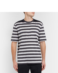 weißes und schwarzes horizontal gestreiftes T-Shirt mit einem Rundhalsausschnitt von Lanvin