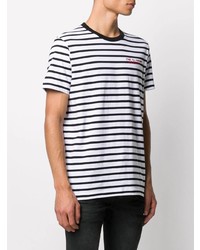 weißes und schwarzes horizontal gestreiftes T-Shirt mit einem Rundhalsausschnitt von Diesel