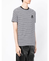 weißes und schwarzes horizontal gestreiftes T-Shirt mit einem Rundhalsausschnitt von Karl Lagerfeld