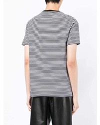 weißes und schwarzes horizontal gestreiftes T-Shirt mit einem Rundhalsausschnitt von Karl Lagerfeld