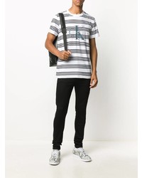 weißes und schwarzes horizontal gestreiftes T-Shirt mit einem Rundhalsausschnitt von Calvin Klein Jeans