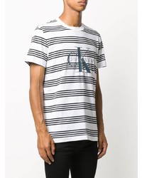 weißes und schwarzes horizontal gestreiftes T-Shirt mit einem Rundhalsausschnitt von Calvin Klein Jeans