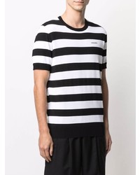 weißes und schwarzes horizontal gestreiftes T-Shirt mit einem Rundhalsausschnitt von DSQUARED2