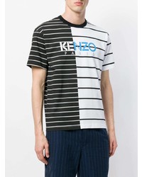 weißes und schwarzes horizontal gestreiftes T-Shirt mit einem Rundhalsausschnitt von Kenzo