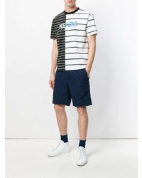 weißes und schwarzes horizontal gestreiftes T-Shirt mit einem Rundhalsausschnitt von Kenzo