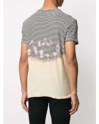 weißes und schwarzes horizontal gestreiftes T-Shirt mit einem Rundhalsausschnitt von Balmain