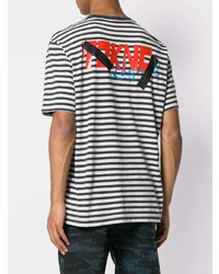 weißes und schwarzes horizontal gestreiftes T-Shirt mit einem Rundhalsausschnitt von Diesel