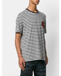 weißes und schwarzes horizontal gestreiftes T-Shirt mit einem Rundhalsausschnitt von Diesel