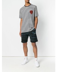 weißes und schwarzes horizontal gestreiftes T-Shirt mit einem Rundhalsausschnitt von Diesel