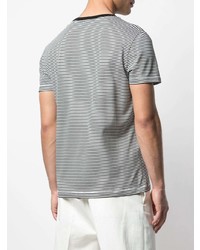 weißes und schwarzes horizontal gestreiftes T-Shirt mit einem Rundhalsausschnitt von Moncler