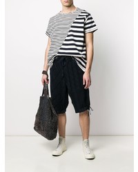 weißes und schwarzes horizontal gestreiftes T-Shirt mit einem Rundhalsausschnitt von Greg Lauren X Paul & Shark