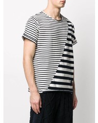 weißes und schwarzes horizontal gestreiftes T-Shirt mit einem Rundhalsausschnitt von Greg Lauren X Paul & Shark