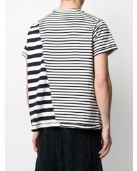 weißes und schwarzes horizontal gestreiftes T-Shirt mit einem Rundhalsausschnitt von Greg Lauren X Paul & Shark