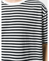 weißes und schwarzes horizontal gestreiftes T-Shirt mit einem Rundhalsausschnitt von Nanamica