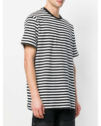 weißes und schwarzes horizontal gestreiftes T-Shirt mit einem Rundhalsausschnitt von Les Hommes