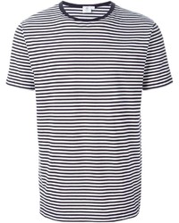 weißes und schwarzes horizontal gestreiftes T-Shirt mit einem Rundhalsausschnitt von Sunspel