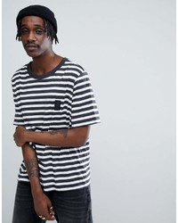 weißes und schwarzes horizontal gestreiftes T-Shirt mit einem Rundhalsausschnitt von Cheap Monday