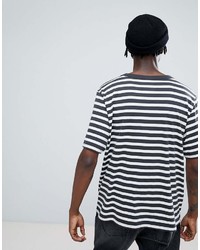 weißes und schwarzes horizontal gestreiftes T-Shirt mit einem Rundhalsausschnitt von Cheap Monday