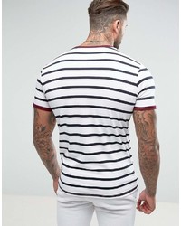 weißes und schwarzes horizontal gestreiftes T-Shirt mit einem Rundhalsausschnitt von Hype
