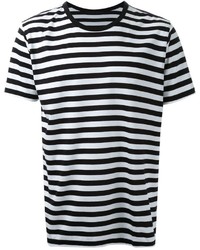 weißes und schwarzes horizontal gestreiftes T-Shirt mit einem Rundhalsausschnitt