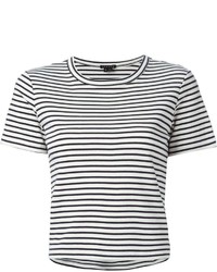 weißes und schwarzes horizontal gestreiftes T-Shirt mit einem Rundhalsausschnitt von Theory