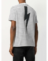 weißes und schwarzes horizontal gestreiftes T-Shirt mit einem Rundhalsausschnitt von Neil Barrett